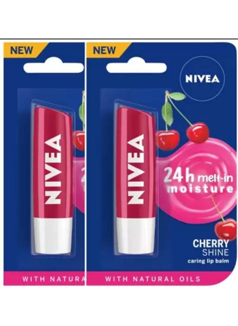 NIVEA Cherry Fruity Shine Lip Balm Cherry,4.8 g (Pack of 2) - Image 1